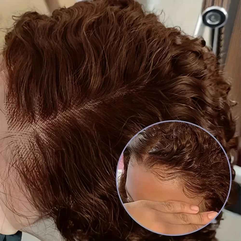 Chocolate Brown (Dark Brown/Jerry curly) #4 with 13x4 Lace Front, 180% Density Pre Plucked Baby Hair Natural Looking Jerry Curly image 5