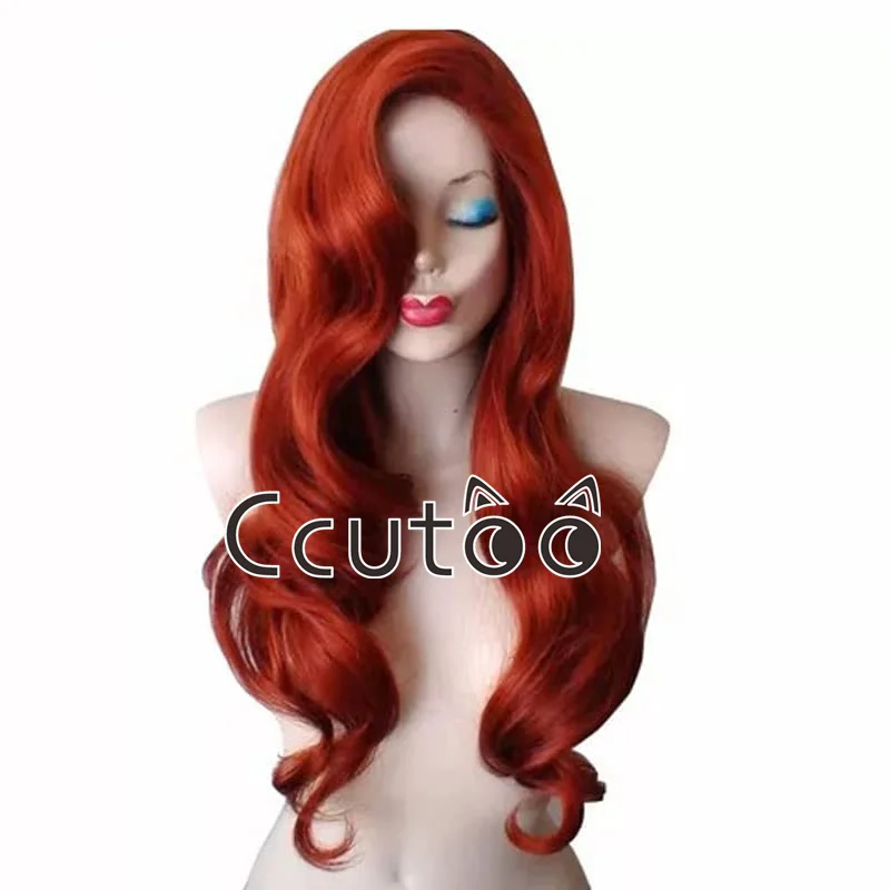 Jessica Rabbit Wavy Long Copper Red Hair Little Mermaid Princess Ariel Heat Resistant Cosplay Costume Wig