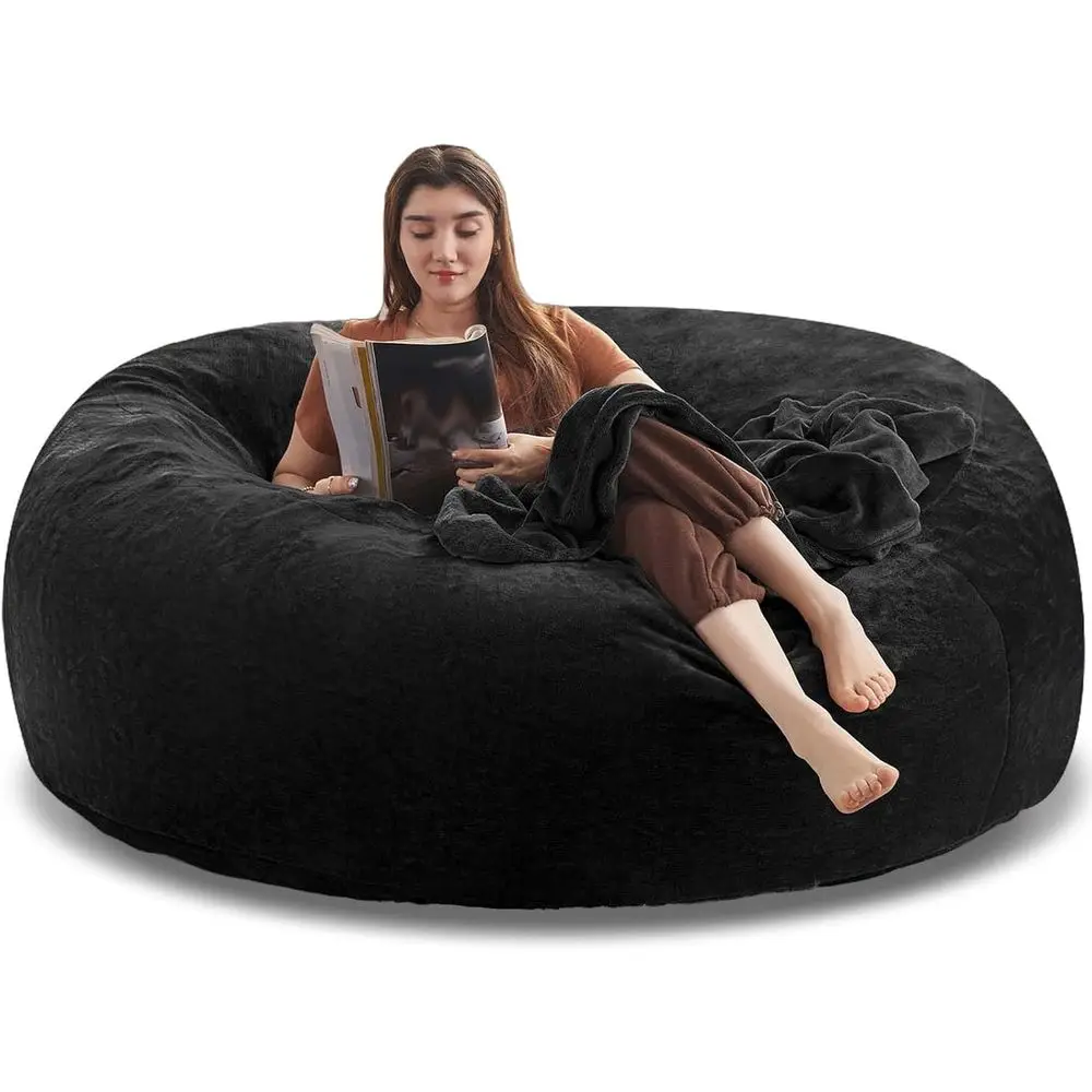 

Black 6ft Washable Cover Bean Bag Chair for Living Room, Reading, and Leisure