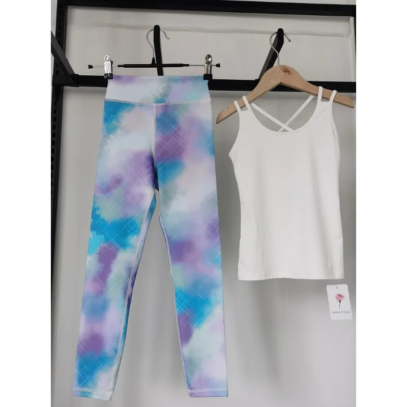 

Chileren Yoga Suit Set Girls Breathable Cross Back Tank Top Quick-dry Nylon Cool Fitness Leggings Adolescent Girls' Sportswear