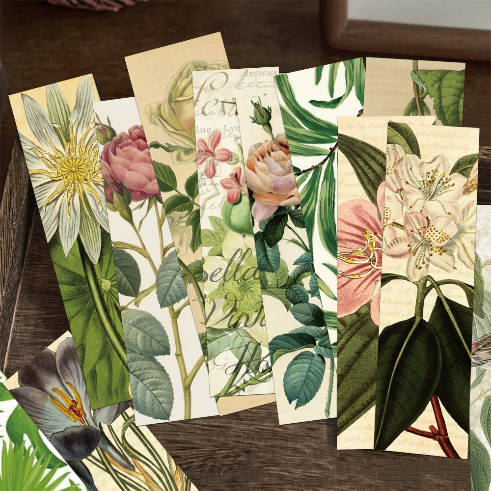 30pcs Vintage Plant Bookmarks Student Office Supplies Reading Books Book Page Labeling Card Creative Gift Message Card