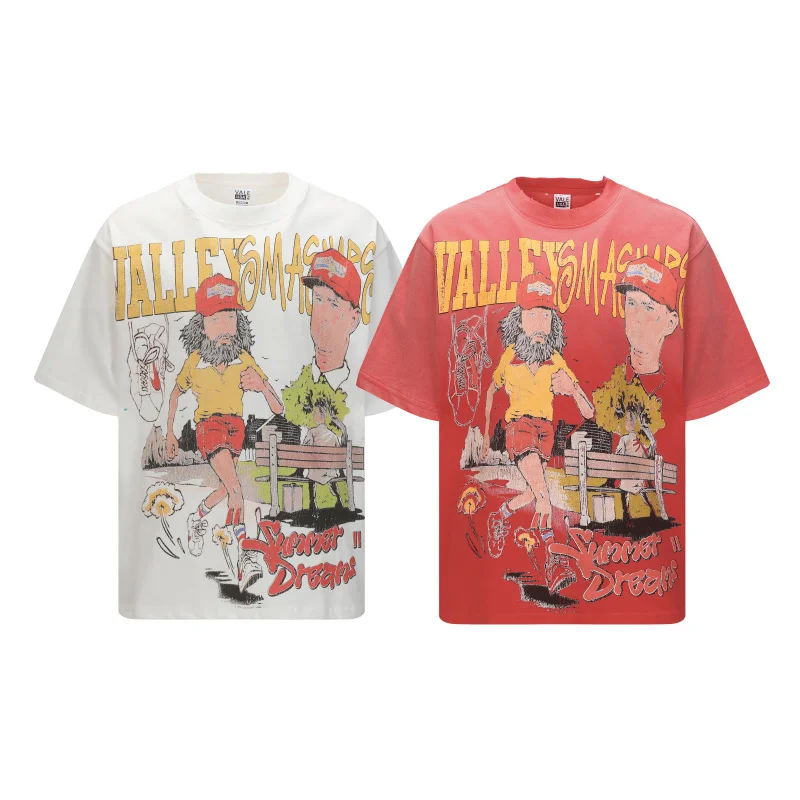 تي شيرت برسومات Valley Dreams بنمط أمريكي عتيق ورقبة دائرية وطباعة كارتونية تي شيرت غير رسمي للرجال ملابس خروج فضفاضة مغسولة للرجال #6
