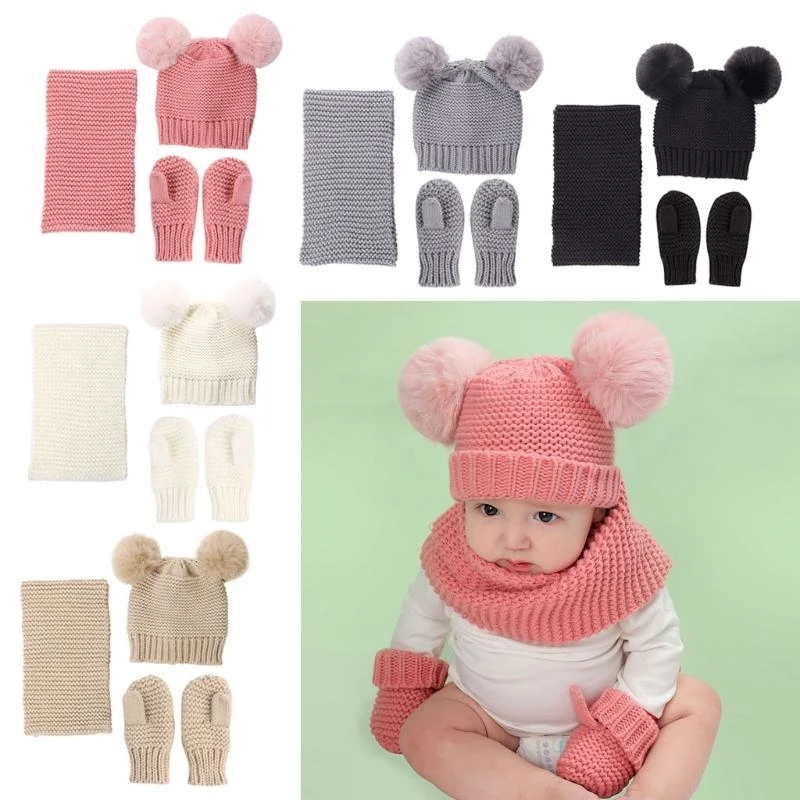 

Твердый цвет детские вязаные шапочки для шарфы 3pcs костюм мультфильм теплота шляпа шляпка для шарфа для зимних припасов 425f