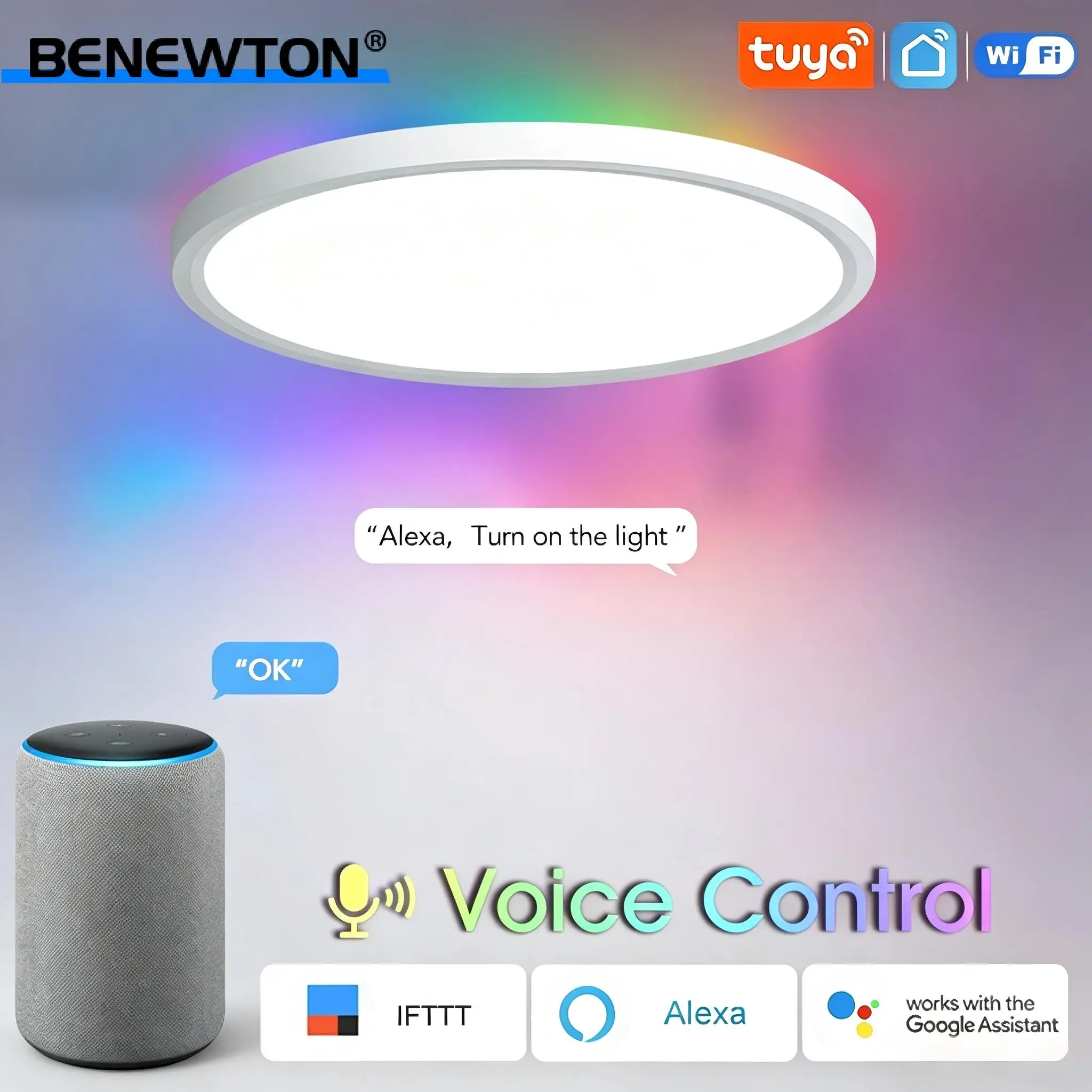 Ultra Cienka Lampa Sufitowa LED 0,98 cala 28W/36W Sterowanie Głosowe Alexa Google Tuya WiFi LED Podświetlana RGB Lampa Sufitowa 220V do Sypialni Dekoracja Domu Lampa Ambientowa