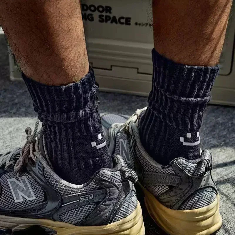 5 pares de calcetines de algodón para hombre, calcetines tobilleros transpirables para correr, calcetines deportivos informales, calcetines de bicicleta para hombre, estilo de cara sonriente