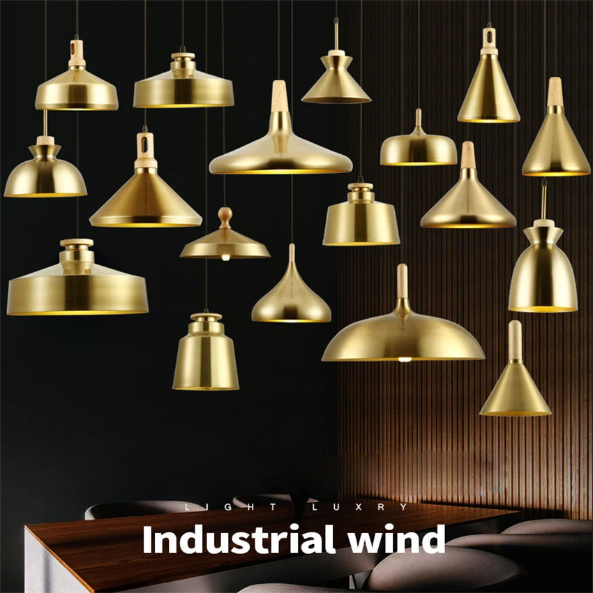 Vintage electroplated gold iron pendant lights Nordic industrial wind restaurant lamps luxury hanging decoration LED lighting