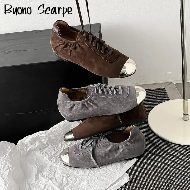 

Женские туфли-лодочки из натуральной кожи в западном стиле с металлическими украшениями и круглым носком на низком каблуке, однотонная модная классическая повседневная обувь на шнуровке