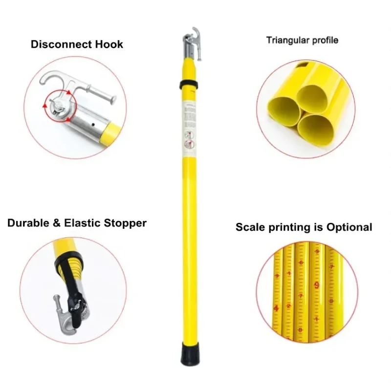 High Quality Portable Electric Adjustable hot stick High Voltage Triangle Telescopic Fiberglass Hot Stick 9 knots 15m