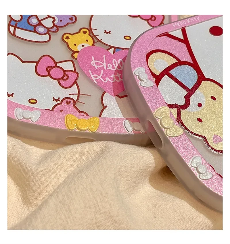 Sanrio Hello Kitty Cute Case For iPhone 15 14 13 12 11 Pro Max XR XS MAX 7 8 Plus Luxury Cartoon Transparent Cover Lady Girl Y2K