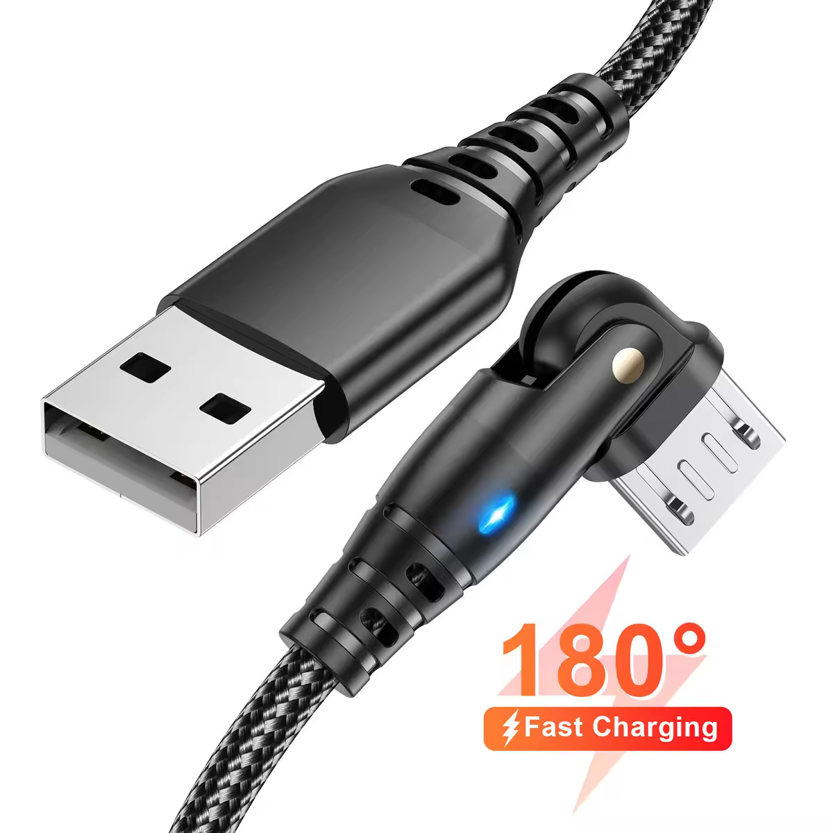 Câble Micro USB rotatif 3A, charge rapide, cordon de données, pour Samsung Redmi Xiaomi OPPO VIVO, lumière LED, câble de chargeur de téléphone
