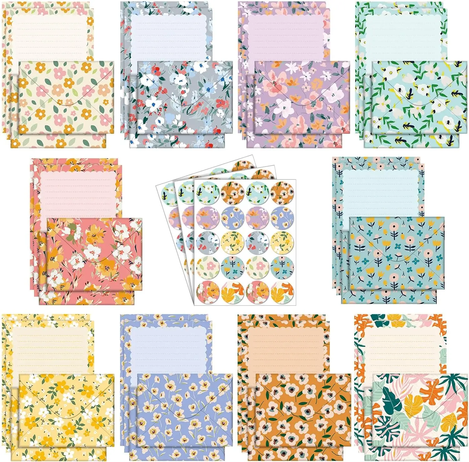 

160 Pcs Stationery Paper Set 50 Double Sided Stationery Papers with 50 Matching and 60 Round Dot