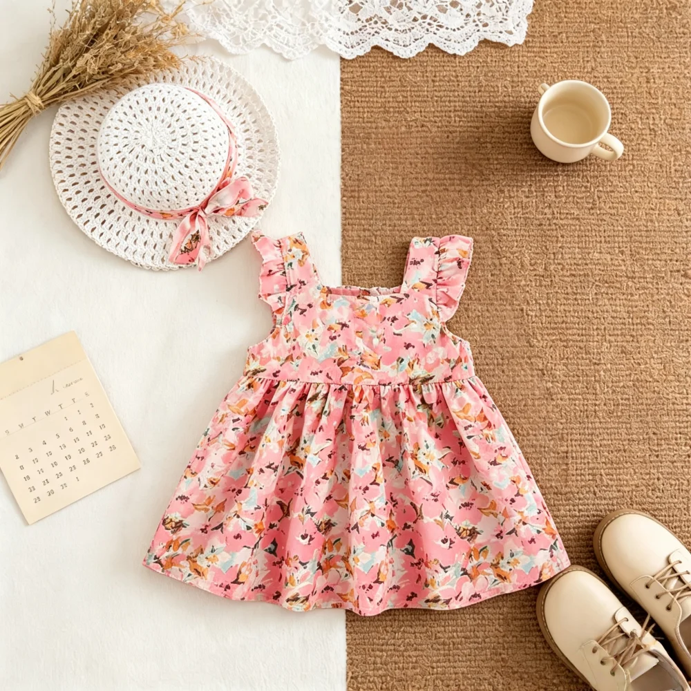 Girls' Dress Summer Floral Cotton Cute Baby Girls' Dress Sweet Beach Baby Dress Baby Girl Clothing