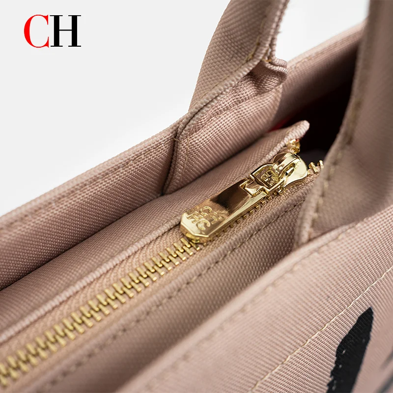 CH Tote Bag Women Canvas Letter Print Top Handle Handbag Large Capacity Fashion Daily Shopping Commuter Shoulder Crossbody Purse