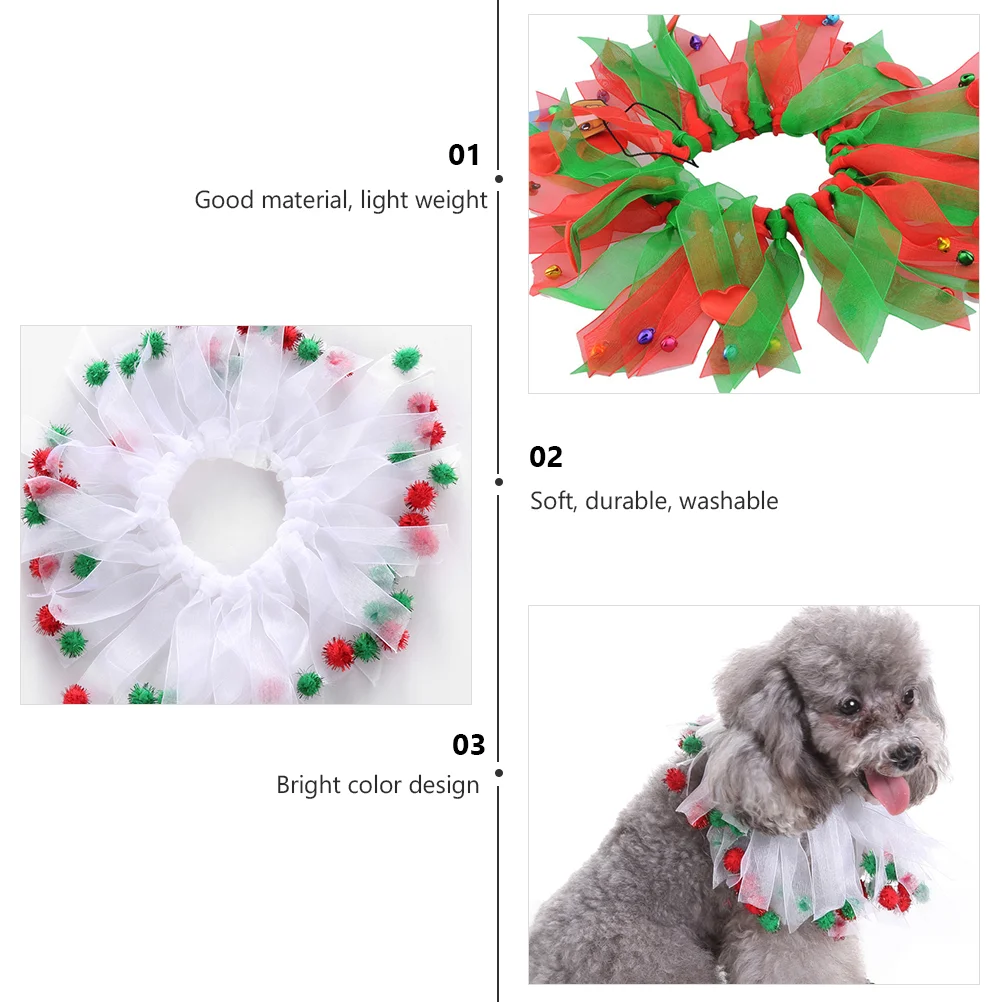 2 Pcs Puppy Bell Collar Pet Christmas Scarf Necklace Dog Decorative Elastic Jesus Polyester