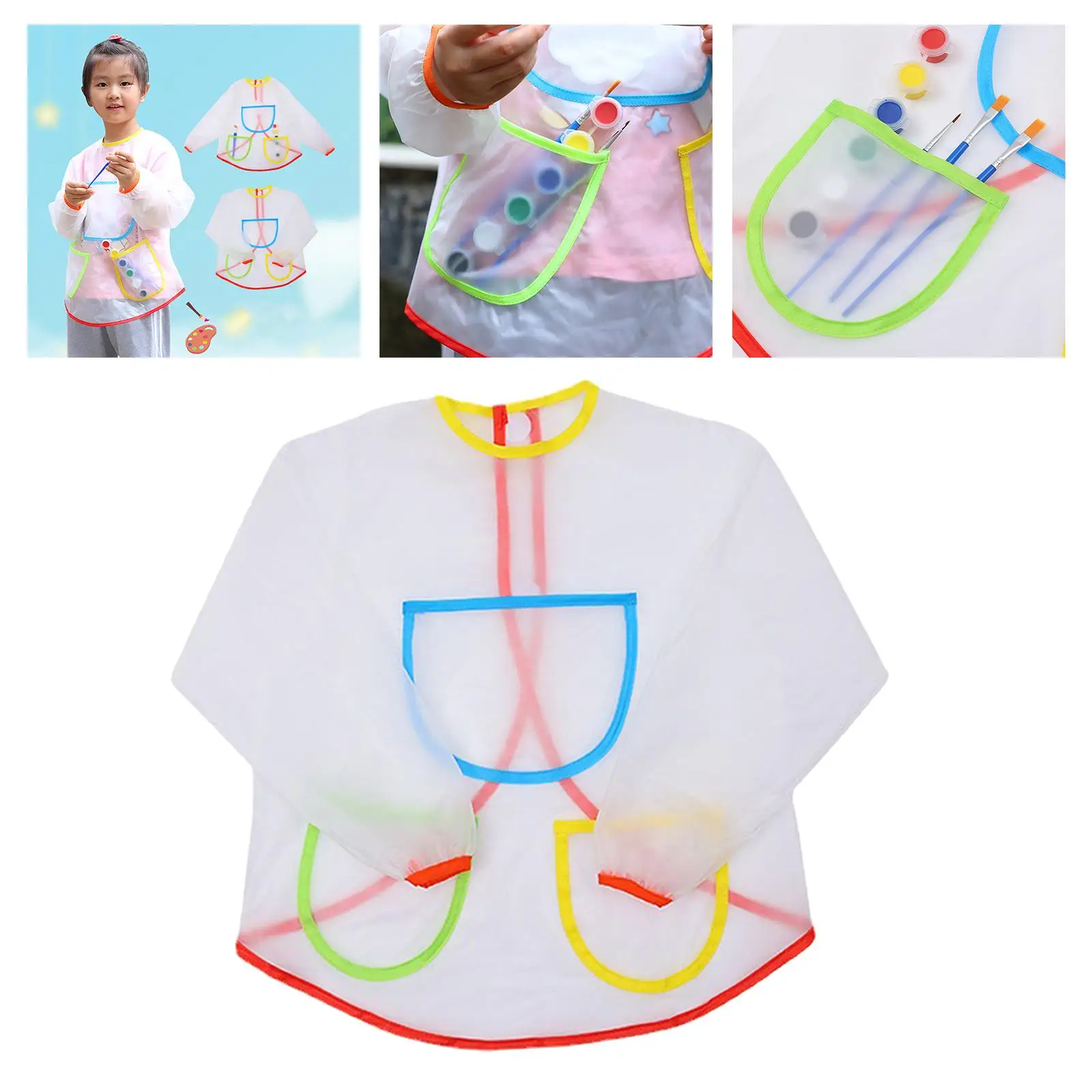 Kids Apron for Painting School Smock for Painting Boy\'s and Girl\'s Portable Long Sleeve Waterproof Child Art Apron