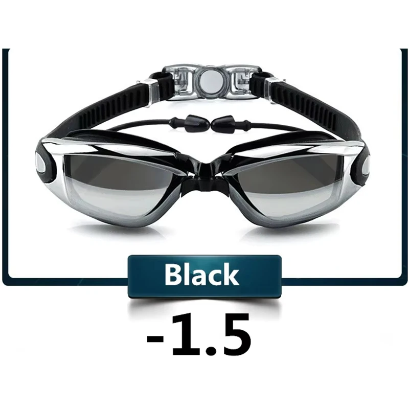 Anti-Beschlag-Profi-Schwimmbrille, Schwimmbrille, Myopie mit Ohrstöpseln, Nasenklammer, galvanisieren, wasserdichtes Silikon zum Schwimmen