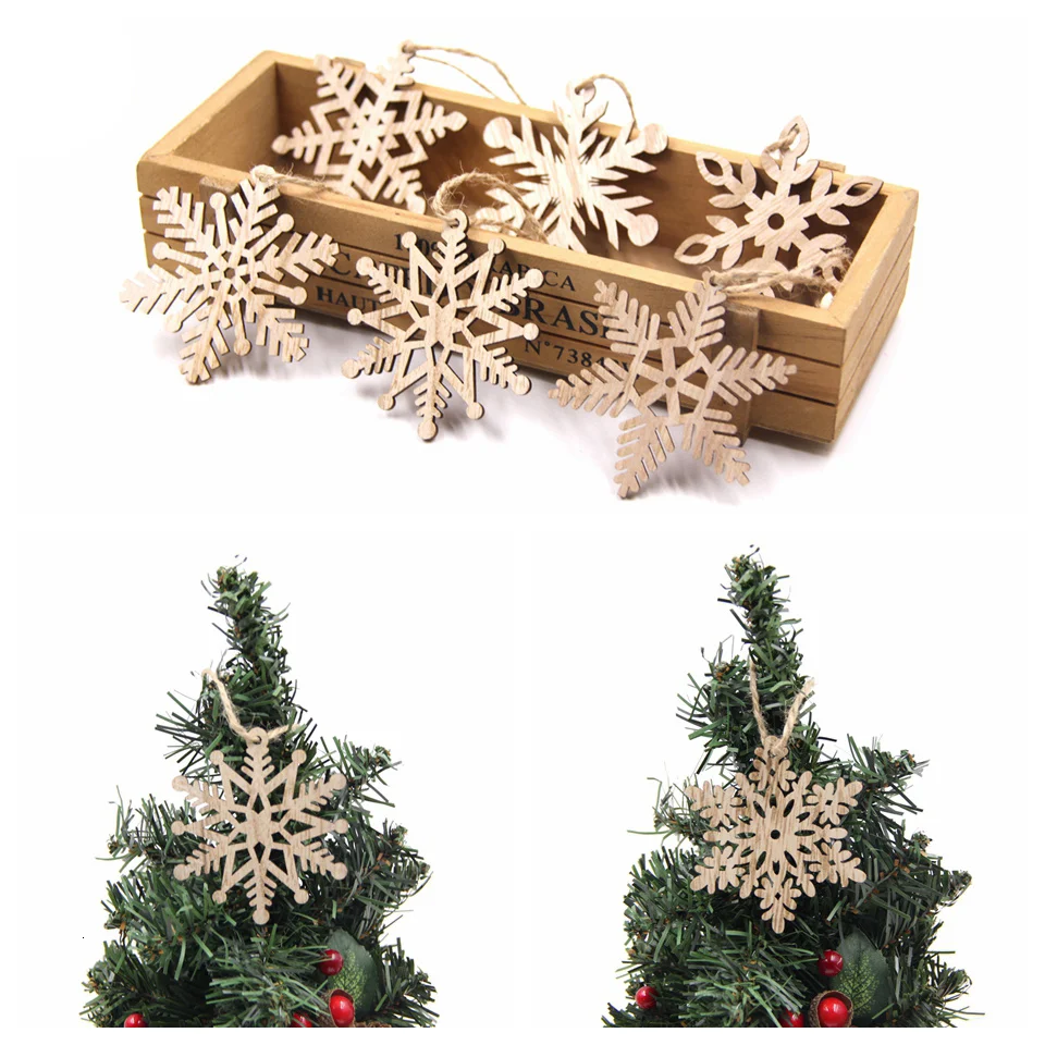 6PCS/Lot Christmas Wooden Pendants Multi Snowflakes Hanging Ornaments Wood Craft Christmas Tree Decorations DIY Painting Gifts