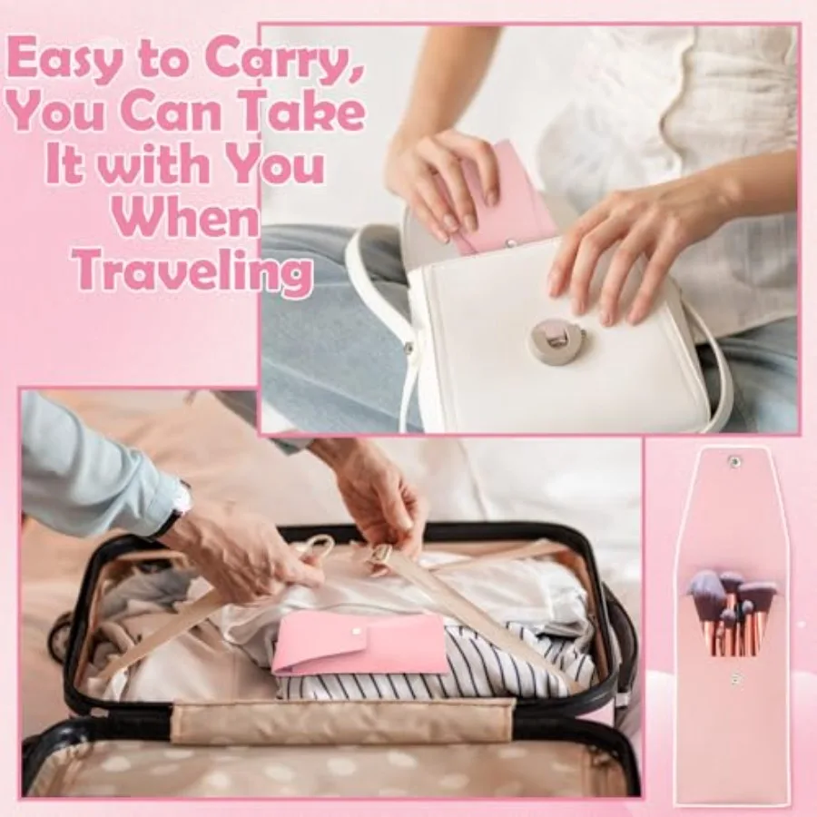 20 STKS Reismake-upborstelset 10 stuks kleine make-upborstels met spiegelopbergtas en 8 STKS make-upsponzen voor thuisreizen Feest