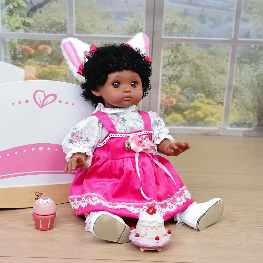 Cloveray 18 inch realistische herboren babypop zwarte huid roze rok vinyl pop hoge kwaliteit handgemaakte collectie speelgoed Kid Cure Gift