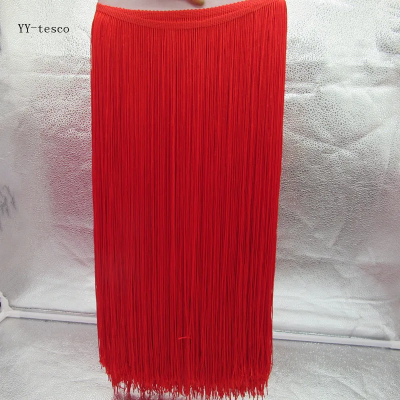 YY-tesco 1 Yards 100CM Long Lace Fringe Trim Polyester Tassel Fringe Trimming Latin Dress Stage Clothes Accessories Lace Ribbon