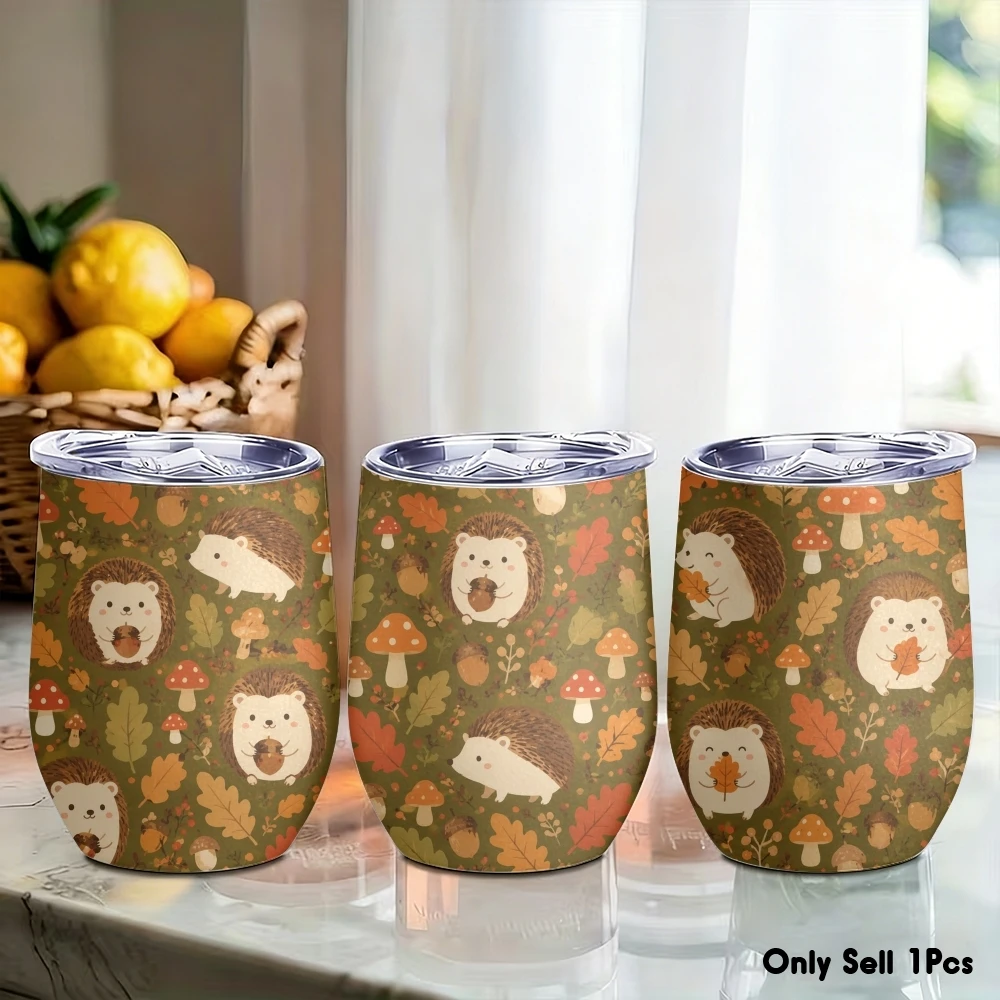 Cute hedgehog elements Vacuum Flasks 12oz Insulated Wine Tumbler Vacuum Coffee Mug Egg Shape Thermos Cup
