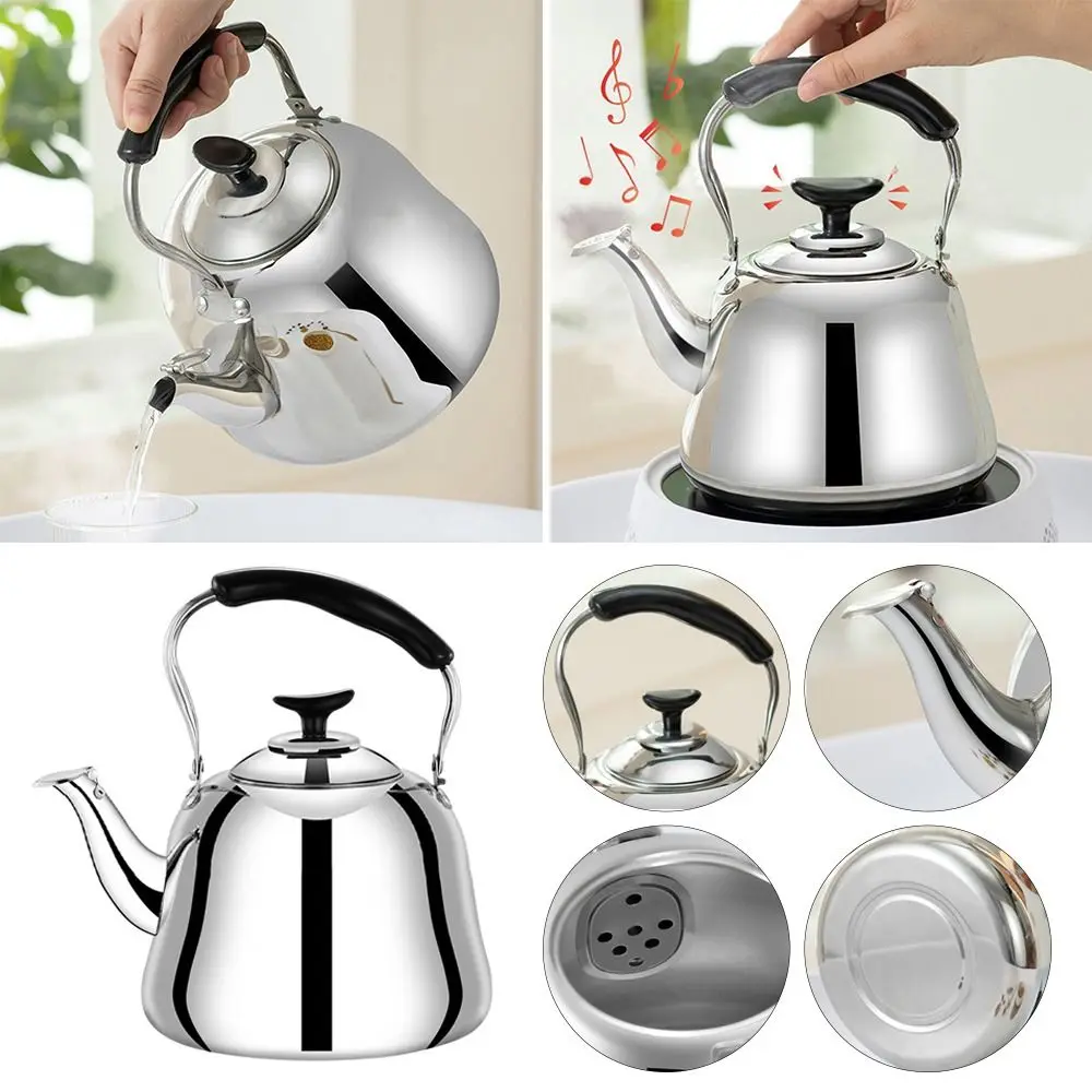 Stainless Steel Whistling Teakettle Large Capacity Thickened Tea Kettle Gas Stove Induction Cooker Fast Heating Base