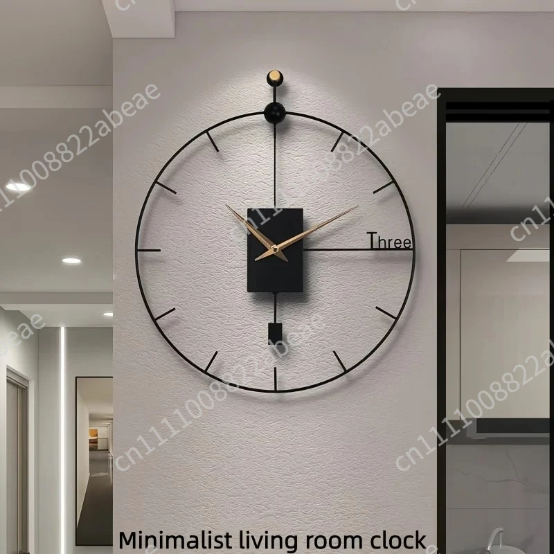 Minimalist Living Room Clock  No Punching Home Fashion Creativity High-End Atmosphere Light Luxury 20 Inch Wall Clock-Black