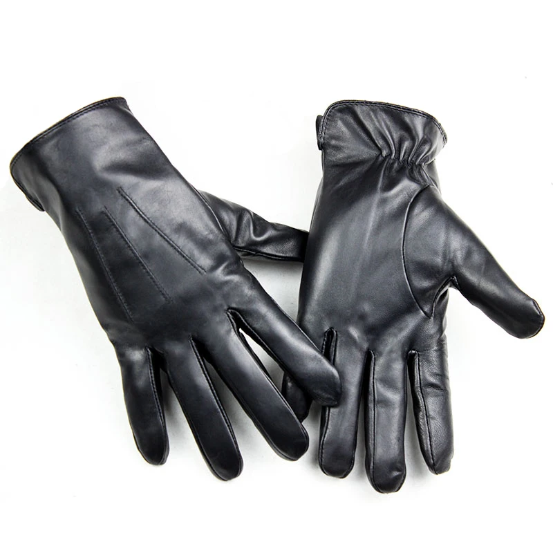 Winter Warm Sheepskin Gloves Men\'s Leather Points Fashion Simple Style Velvet Lining Wind and Cold Outdoor Motorcycle Riding
