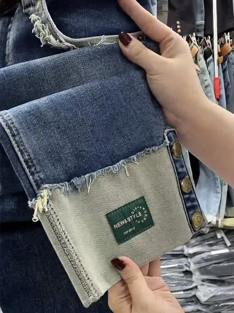 Y2k Big Size Jeans Women\'s Summer Thin 2023 New Curly Straight Leg Pants Fat Mm Thin Nine Minutes Smoke Pipe Pants