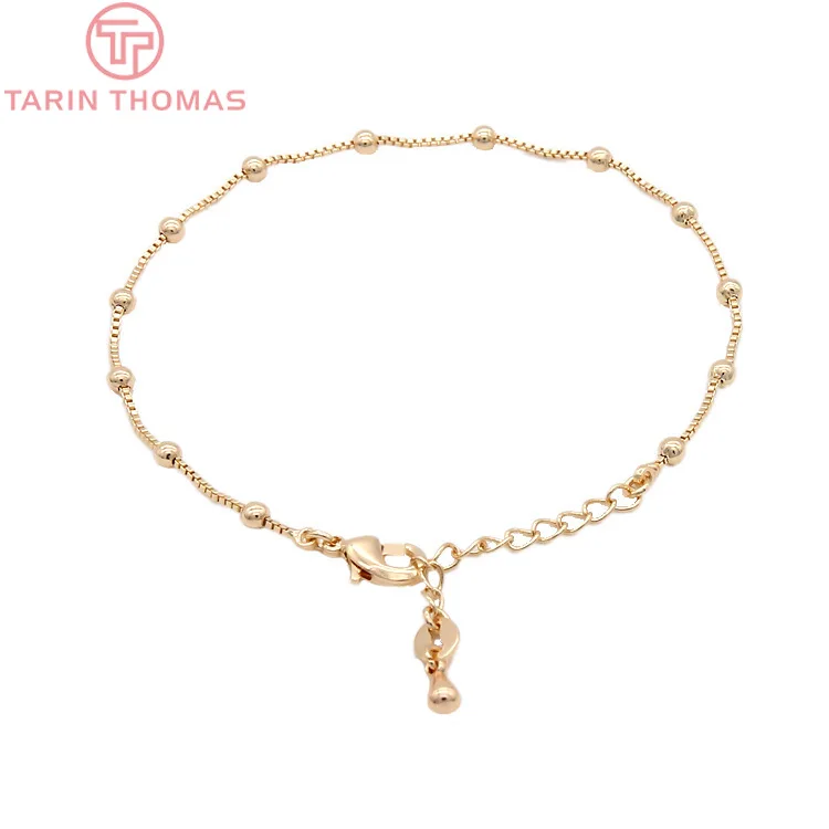 (4227)2PCS Thickness 0.9MM 24K Gold Color Brass Finished Bracelet Chain Anklet For DIY Jewelry Making Findings Accessorie