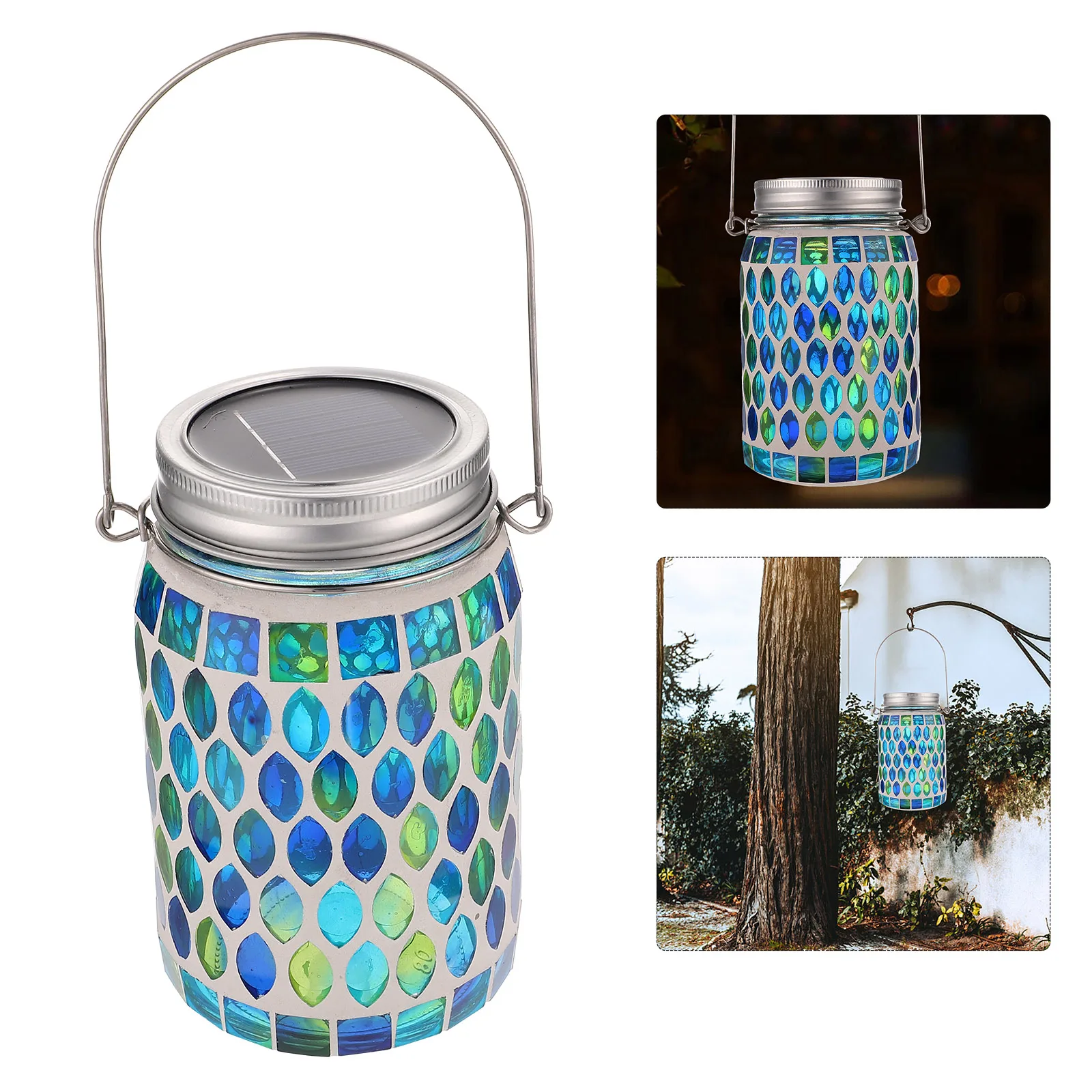 

Solar Powered Garden Lanterns Outdoor Decorative Lights Glass Design for Terrace Lawn Party Pathway Lighting