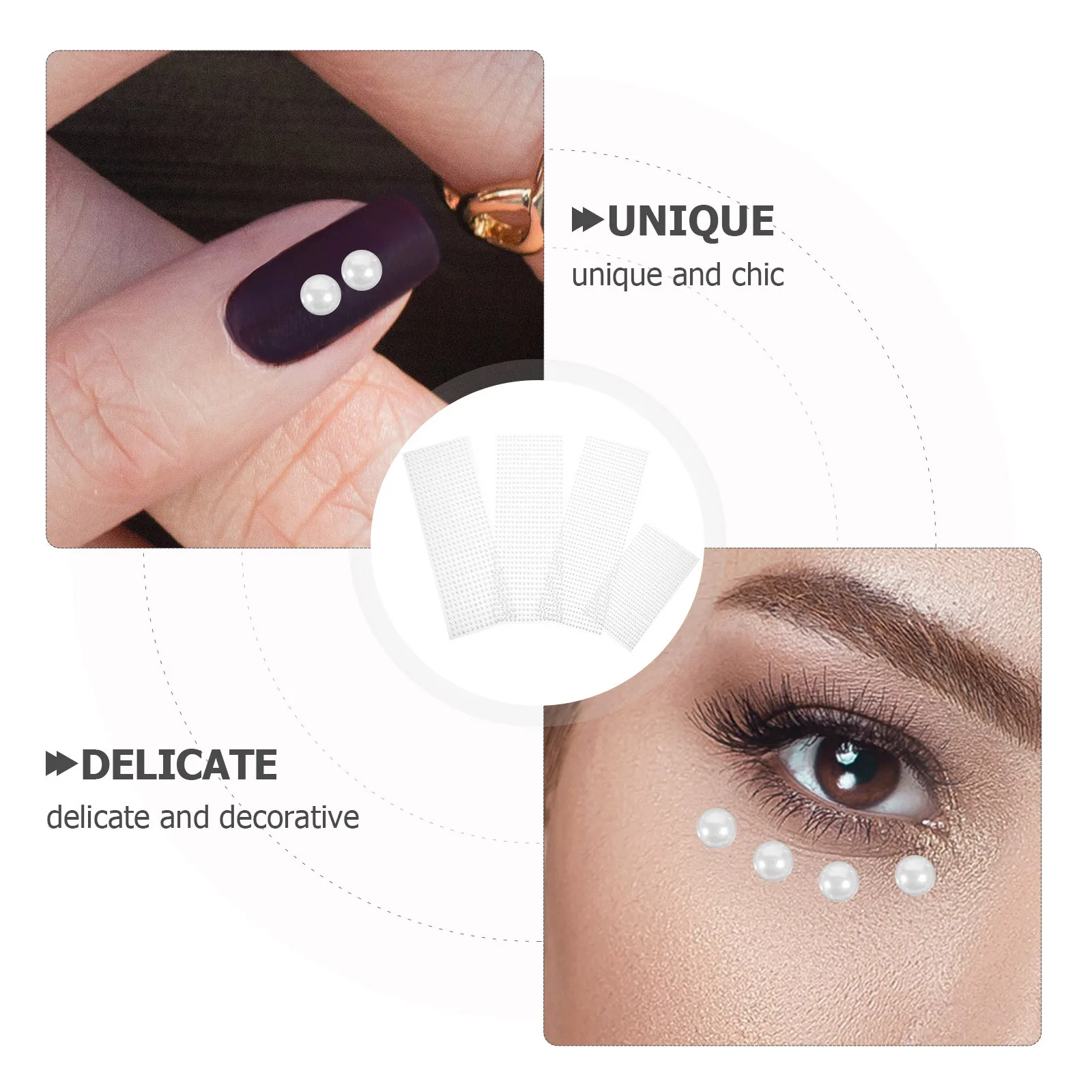 

4 Sheets Self Adhesive Face Pearl Stickers Makeup Pearls Stickers for Nails Eye Makeup DIY Crafts and Facial Decoration
