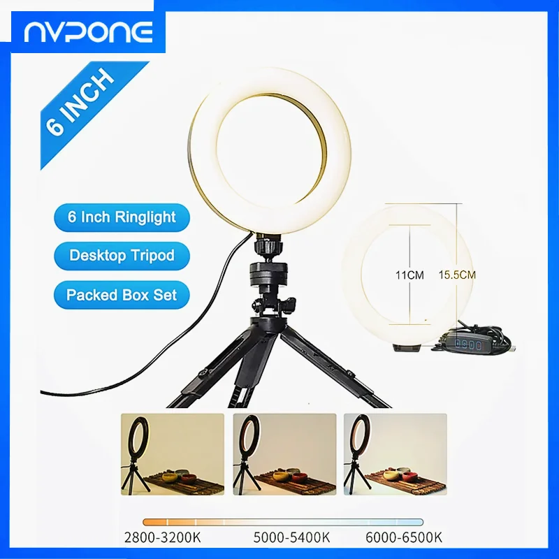 LED 6 Inch Selfie Ring Light Desktop Video Lamp With Tripod Stand USB Plug For Live Vlog Makeup Studio Photographic Lighting