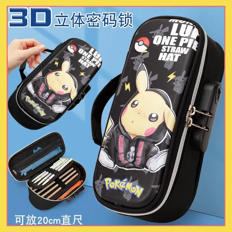 

Pokemon Pikachu Elementary School Pencil Case Password Lock Middle School Student Large Capacity Waterproof 3D Pencil Box Gift