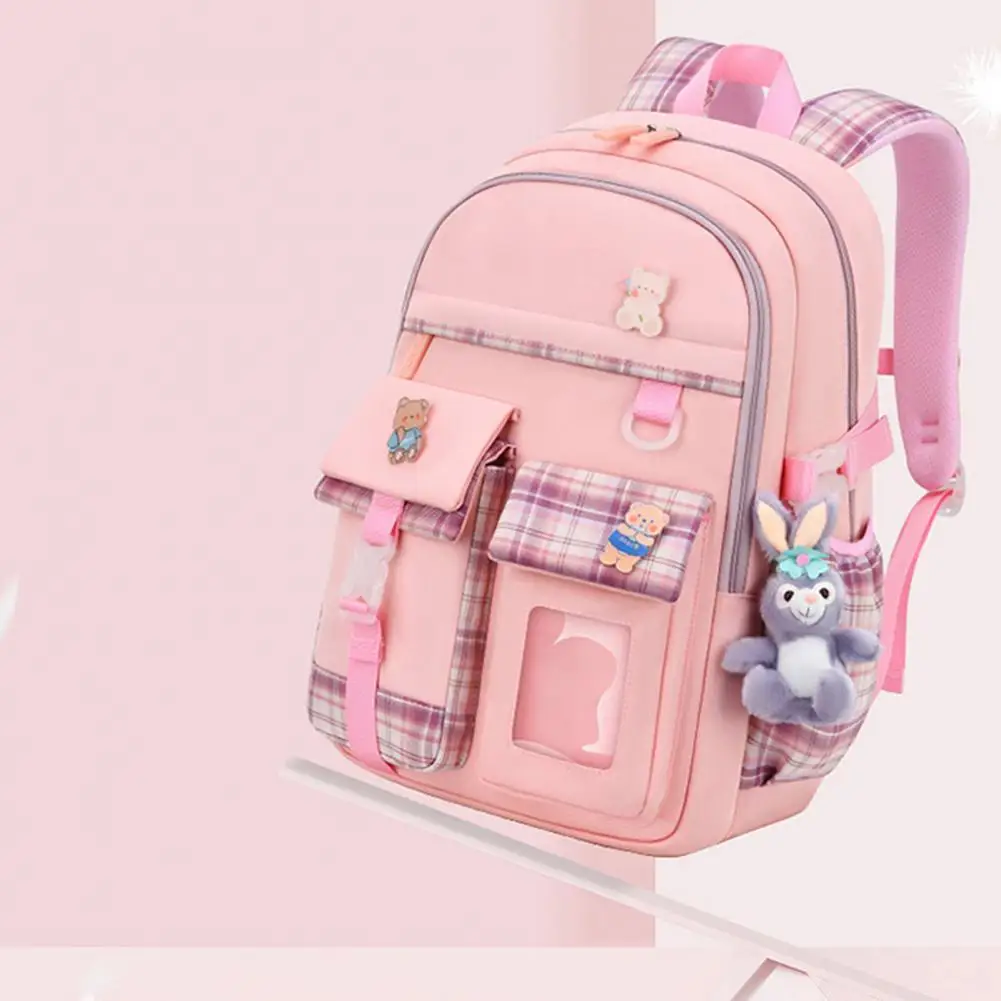 Sac à livres résistant à l'usure, utile, Portable, spacieux, capacité, sac d'école pour filles mignonnes, motifs d'animaux de dessin animé pour l'école, 6-12 ans