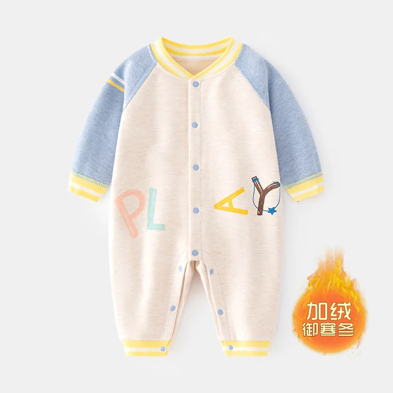 Baby Jumpsuit Fleece-lined Newborn Rompers Thickened Thermal Underwear Clothes Autumn and Winter Brushed Baby's Romper