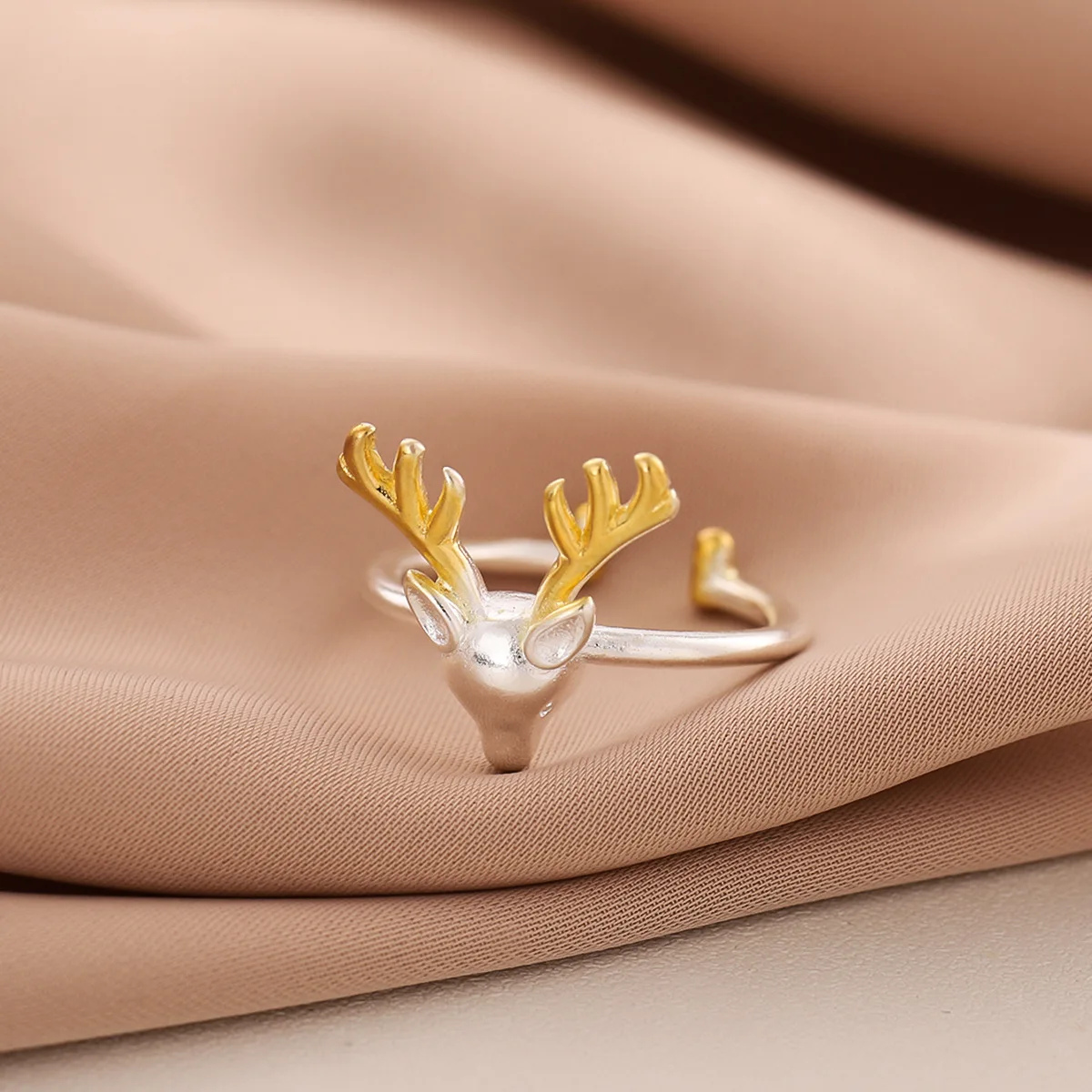 

New Arrival Fashion Cute Animal 925 Sterling Silver Jewelry Popular Elk Antler Deer Female Opening Beautiful Ring R198