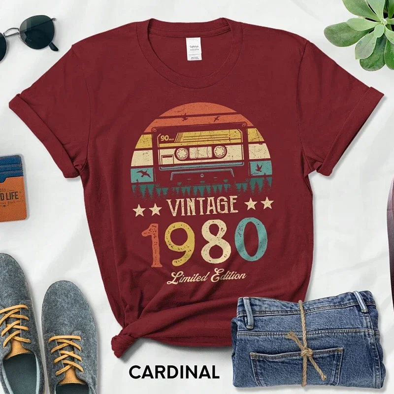 Magnetic Tape Vintage 1980 Limited Edition Woman Tshirts Retro 45th 45 Years Old Birthday Party Gift Femme T Shirts  Fashion