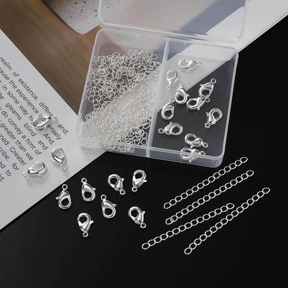 

1Box 18K Gold Color Plated Lobster Clasps Extension Chains Sets For Diy Bracelet Necklace Jewelry Making Accessories