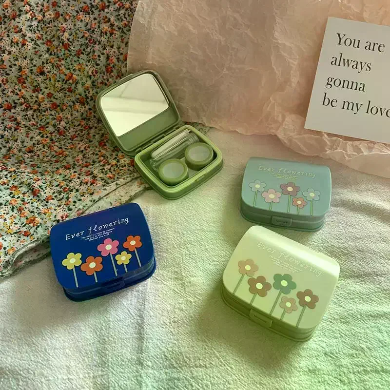 Lenses Box Floral Contact Color Portable Contact Lens Case With Tweezer Suction Stick Set For Travel Kit Holder