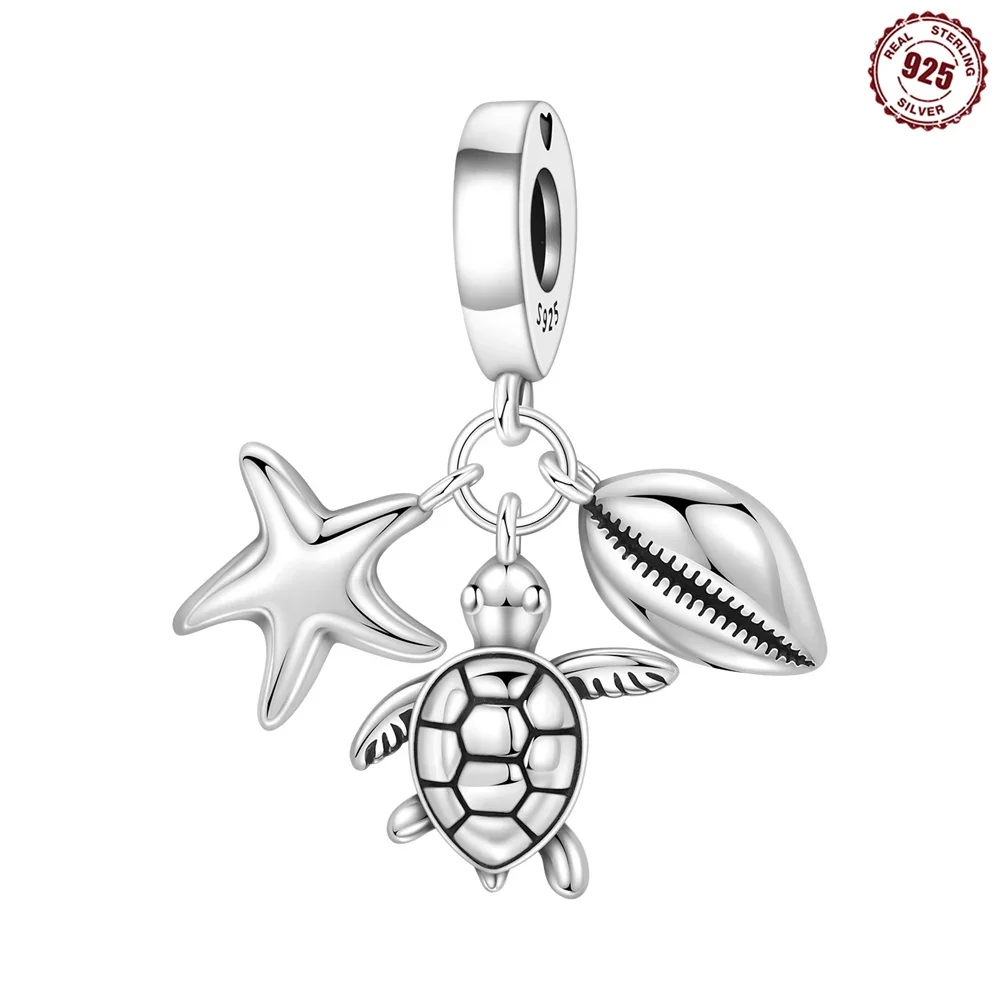 Silver-Plated Blue Flower Turtle Charms for Bracelets