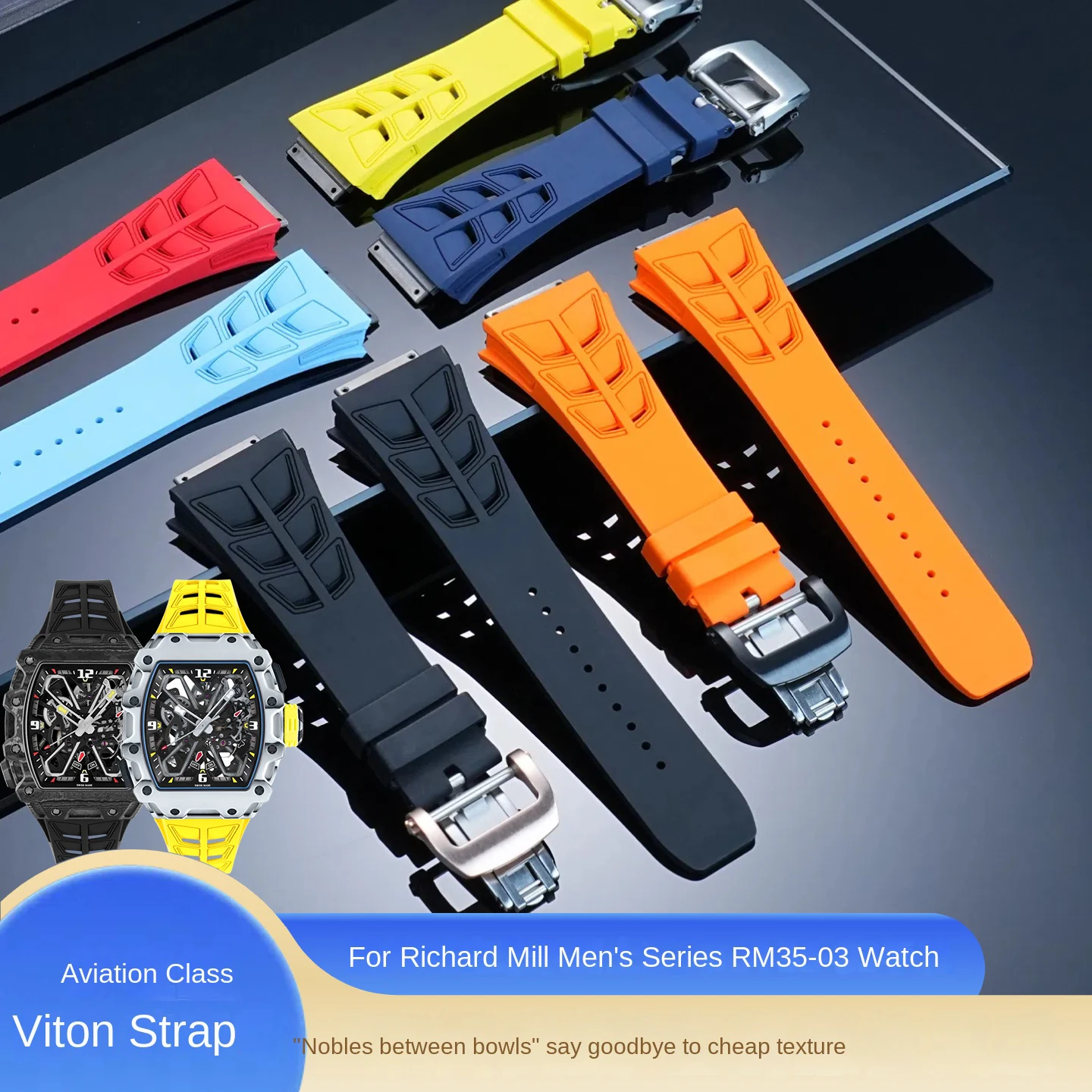 

For Richard Mille strap FMK strap RM67-01/02 RM055 RM030 RM35-01 35-02/03 RM12-01 21-02 VITON watch band Black blue Orange White