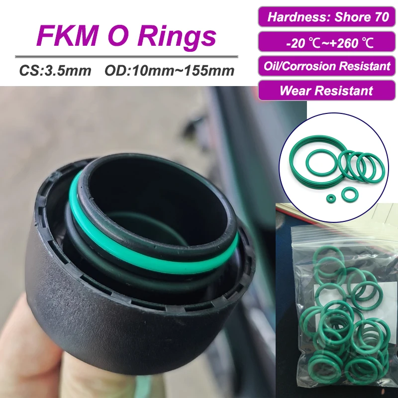 

10/50Pcs Green FKM O Ring CS3.5mm OD10~155mm Insulation High Temperature Oil Resistant Fluorine Rubber Ring Seal Gaskets