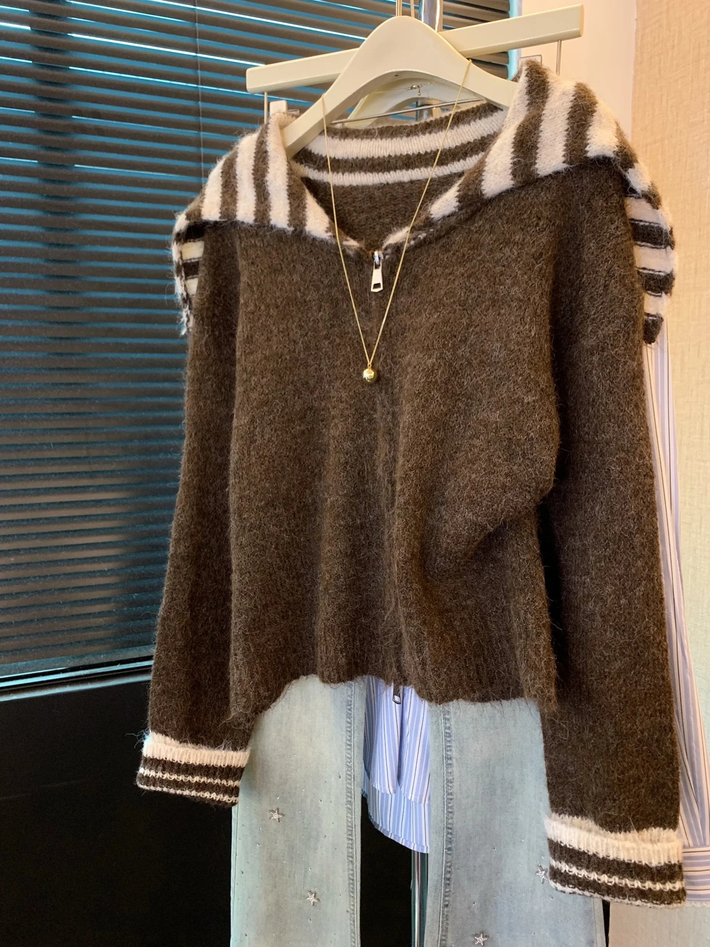 Double Zipper Knitted Sweater Casual Thiened Korean Sle Commute Top Women Winter Leisure Lazy Feeling Open Cardigan