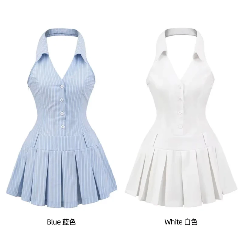 셔링 디테일이 있는 여성용 맞춤형 홀터넥 칼라 미니 드레스