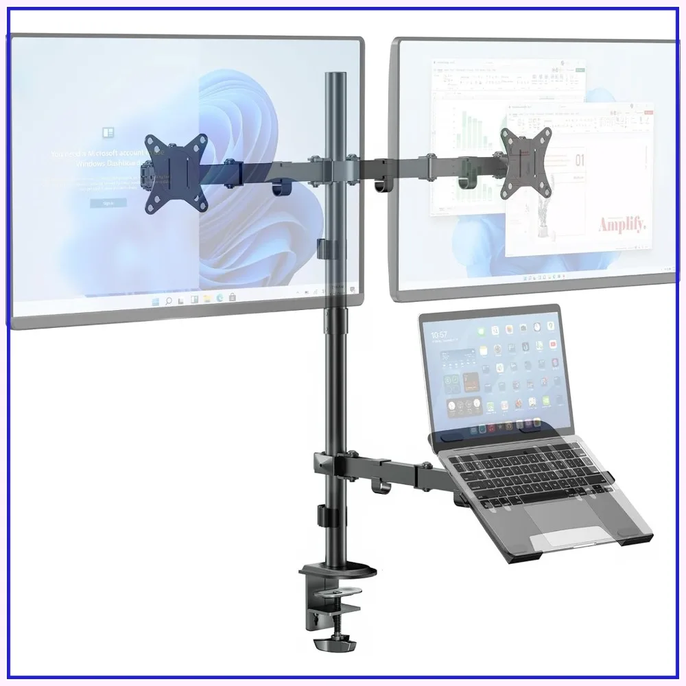 

Dual Monitor Stand & Laptop Mount for 17-32" Monitors & 10-17" Laptops, Extra Tall, 19.8 lbs Capacity per Arm, Black