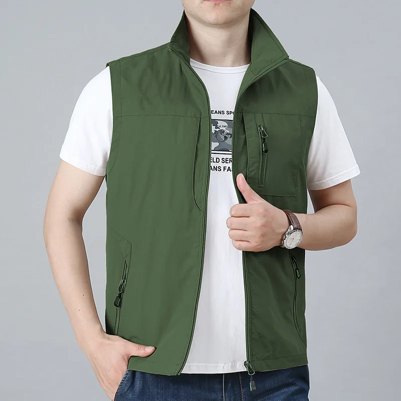 

Spring And Autumn New Casual Large Size Vest Men's Outdoor Multi-Pocket Stand-Up Collar Fishing Photography Advertising Vest Men