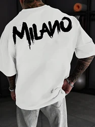 Summer men's 100% cotton casual loose oversized Italia print round neck short sleeved T-shirt top   Clothes Oversized T Shirt