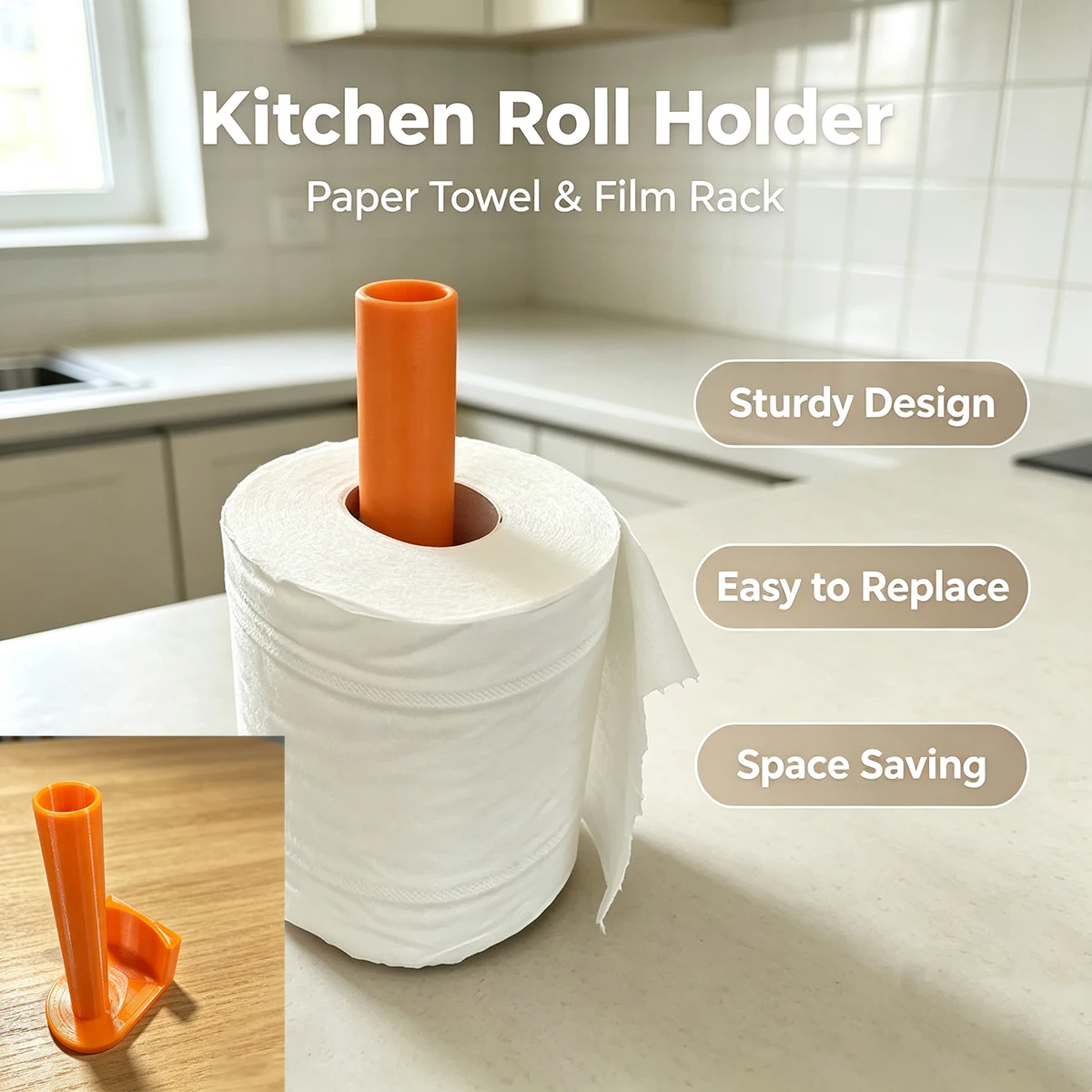 Multifunctional Desktop Kitchen Paper Holder, Thickened and Stable Vertical Roll Support Base, Universal Storage Rack for Kitchen Cling Film and Paper Towels, Home Kitchen Organizer