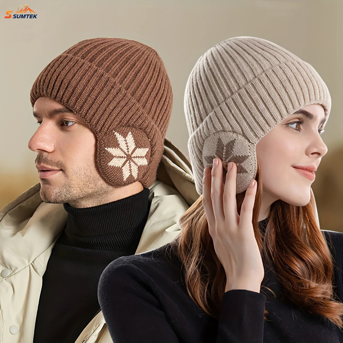 

Winter Beanie Hat With Earmuffs For Men&Women,Fleece Lined Soft Warm Knit Hat Ski Stocking Cuffed Cap Fleece Lined Beanie Hat